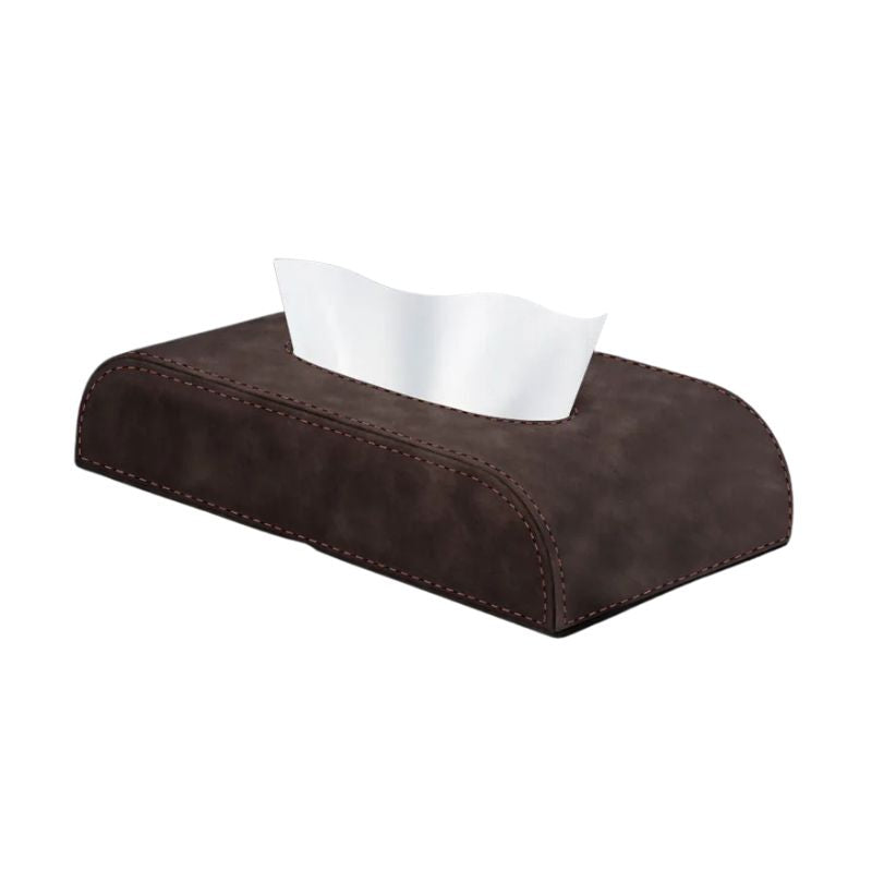 Car Tissue Box Suede Storage Organiser Dashboard Armrest Console Holder - Brown