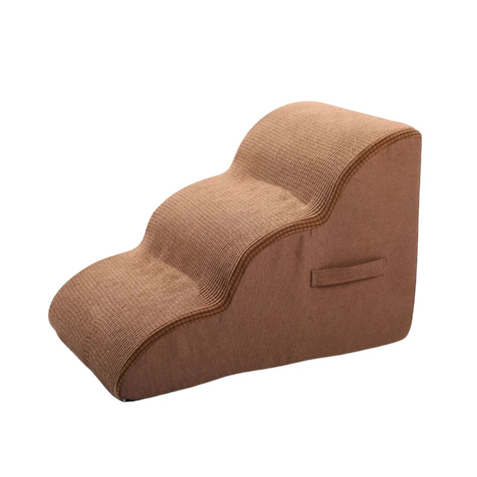 Portable 3 Step Pet Stairs Ramp Soft Foam Climbing Steps for Bed and Sofa - Brown