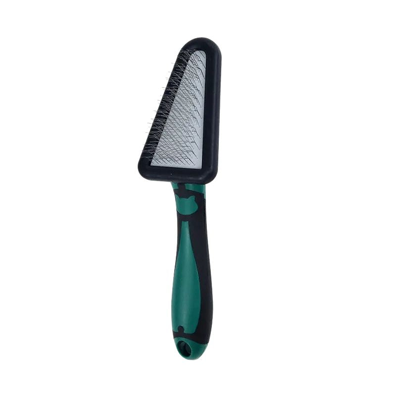 Pet Grooming Brush Stainless Steel Triangle Comb Soft Handle Hair Remover Tool - Green