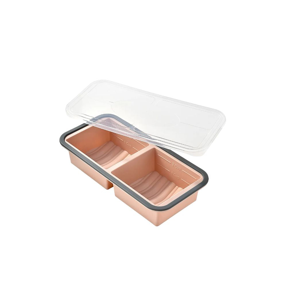 Silicone Food Storage Container 2 Compartment Bento Lunch Box with Lid - Grey