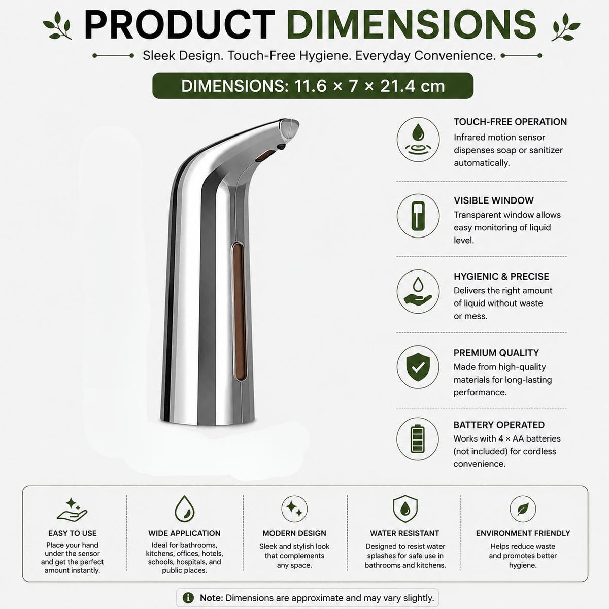 400ml Automatic Soap Dispenser Touchless Infrared Sensor Hands Free Liquid Sanitiser Dispenser - Gold