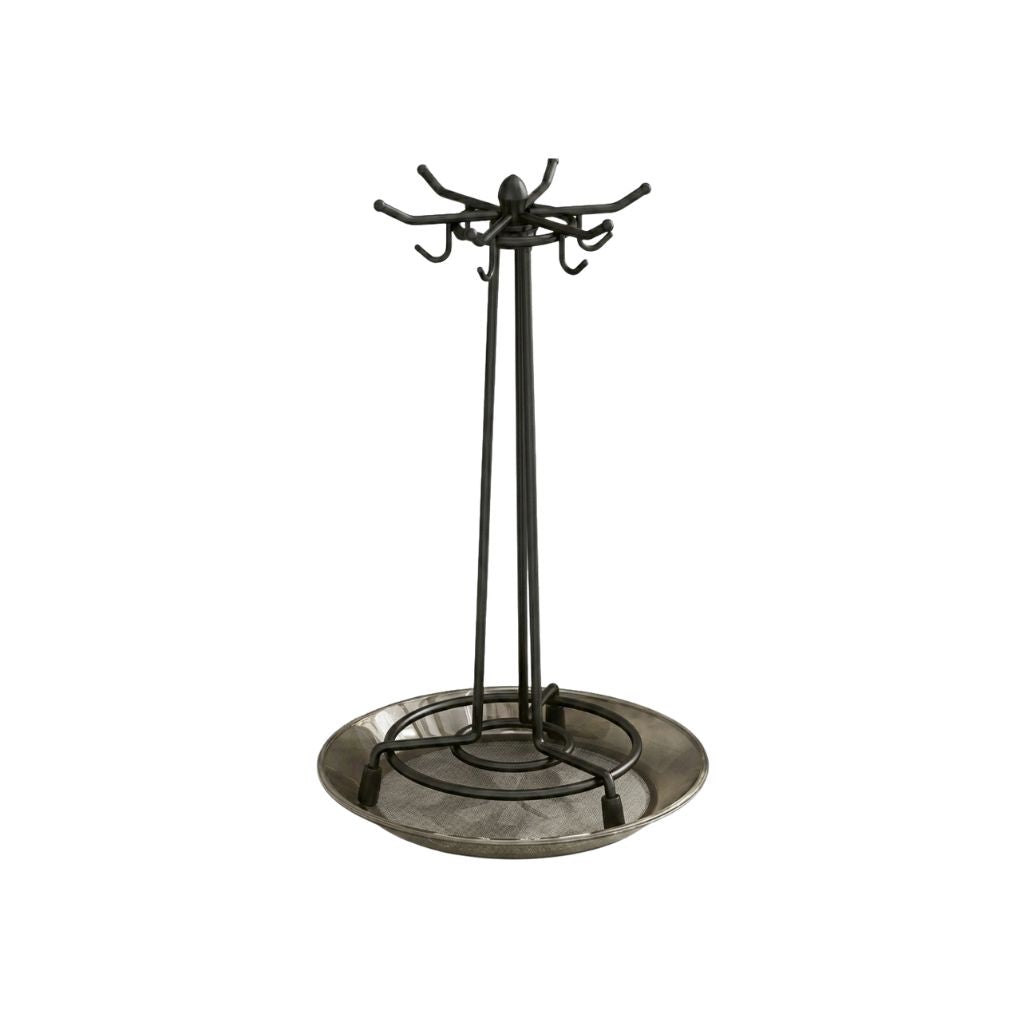 Rotating Kitchen Utensil Holder with Drip Tray 360° Metal Countertop Storage Rack - Silver