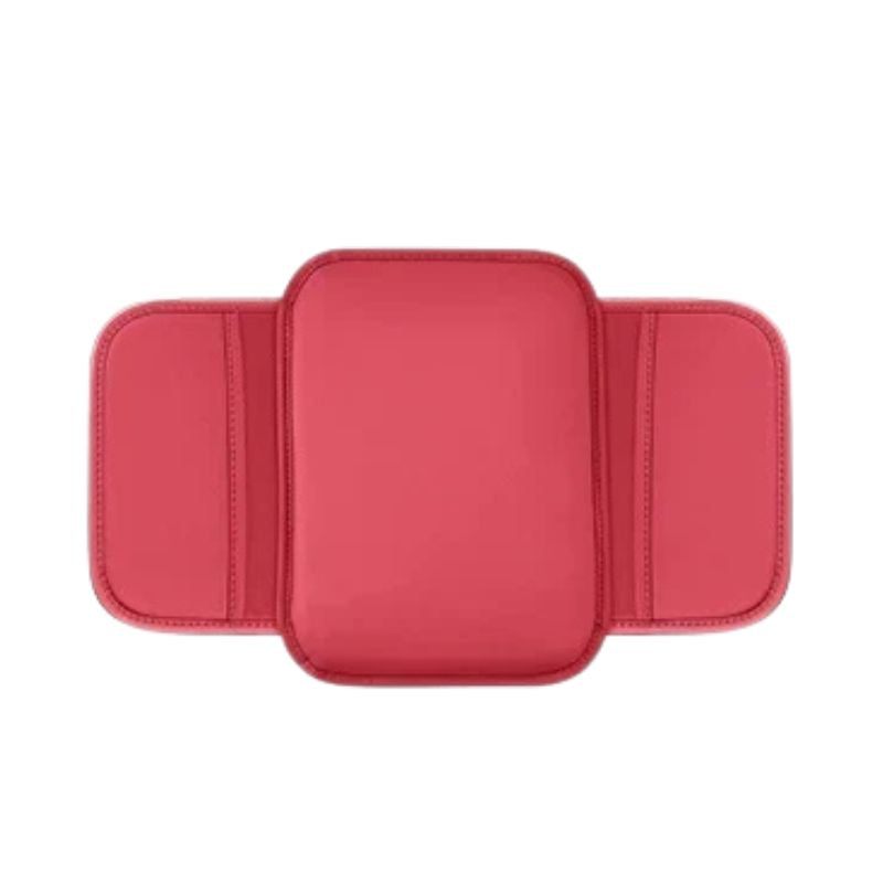 Armrest Cushion Adjustable PU Leather Centre Console Pad with Storage Pocket Elbow Support - Red