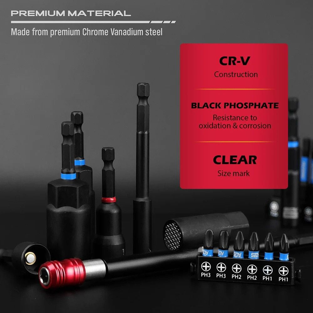 Nut Driver Set 80 Piece Heavy Duty Impact Driver Kit Metric & SAE with Socket Adapters and Bit Holder