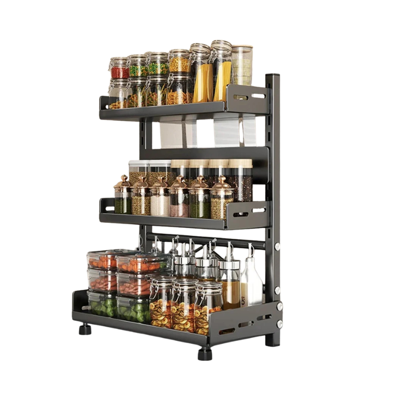 3 Tier Spice Storage Rack 30cm Adjustable Steel Countertop Organizer Black