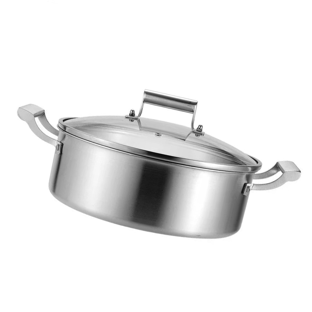 304 Stainless Steel Hot Pot – Double Handle Soup Pot with Glass Lid - 34cm