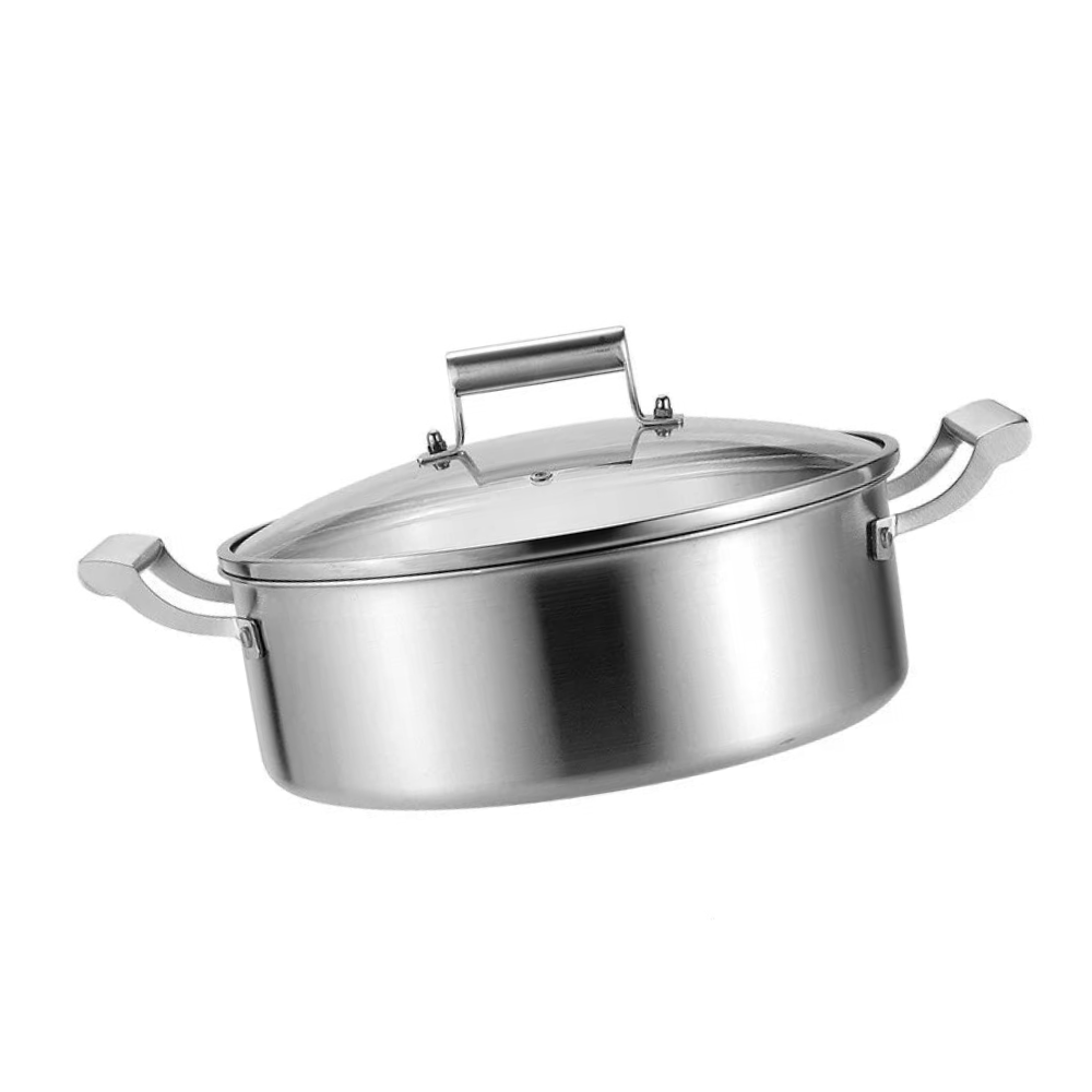 304 Stainless Steel Hot Pot – Double Handle Soup Pot with Glass Lid - 32cm