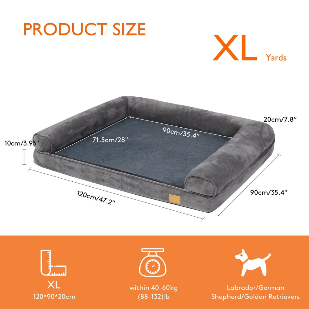 Dog Bed 120x90cm Orthopedic Pet Mattress with Removable Washable Cover Foam Cushion Grey - XL