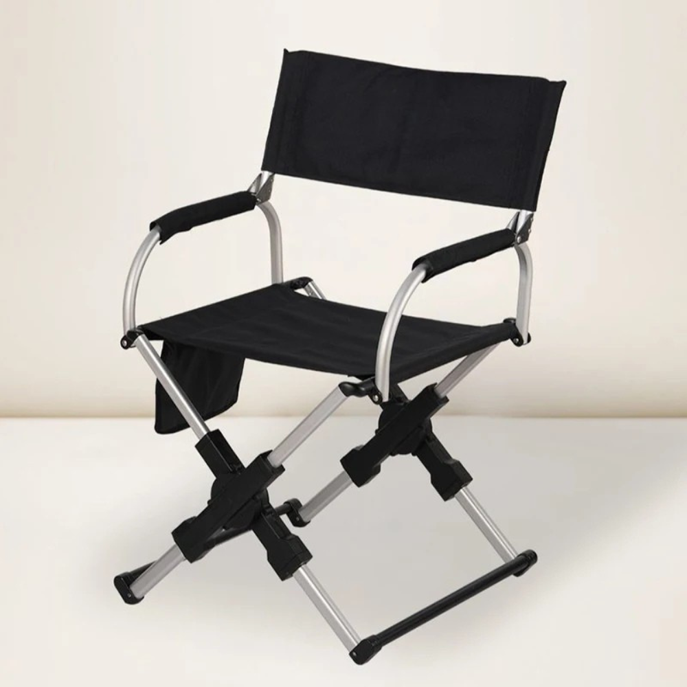 Folding Chair Portable Outdoor Beach Chair with Armrests Metal Frame Lightweight - Black