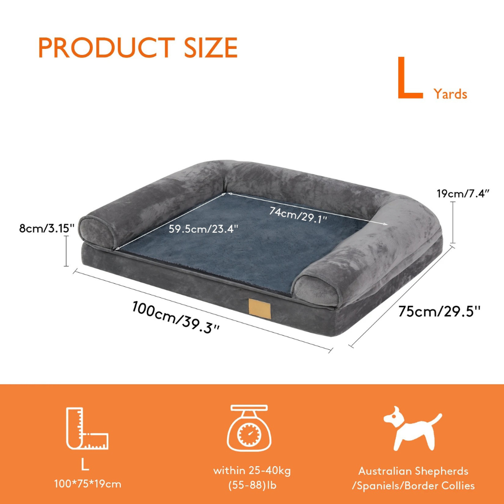 Dog Bed 100x75cm Orthopedic Pet Mattress with Removable Washable Cover Foam Cushion Grey - Large