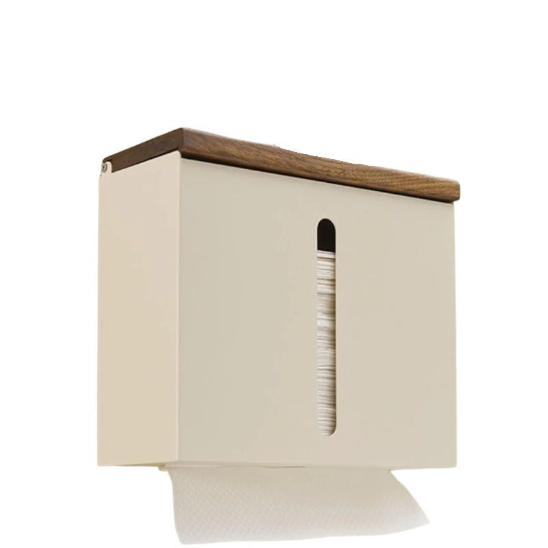 Portable Wooden Wall Mounted Large Toilet Tissue Holder Storage Box, Cream Bathroom Organizer