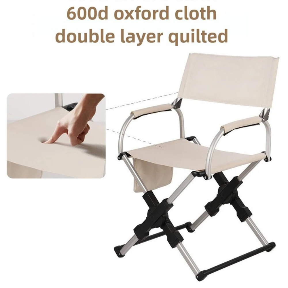 Folding Chair Portable Outdoor Beach Chair with Armrests Metal Frame Lightweight - Black