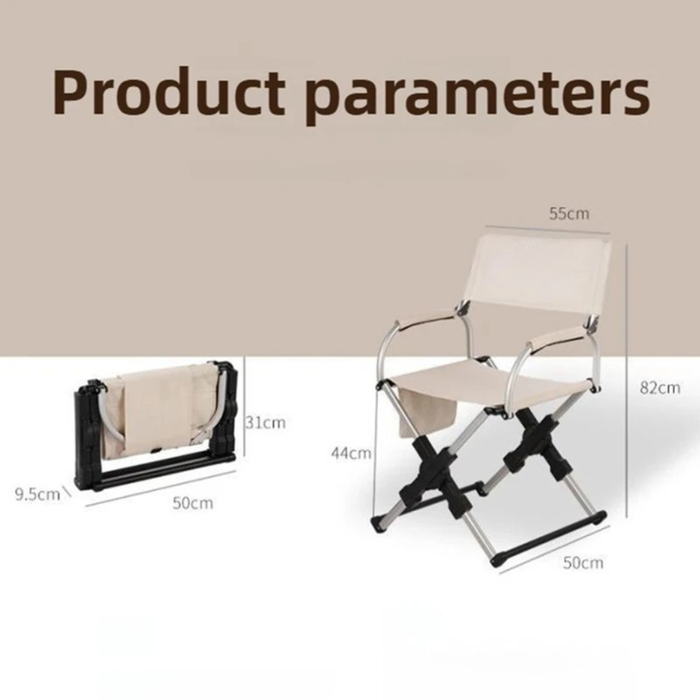 Folding Chair Portable Outdoor Beach Chair with Armrests Metal Frame Lightweight - Black