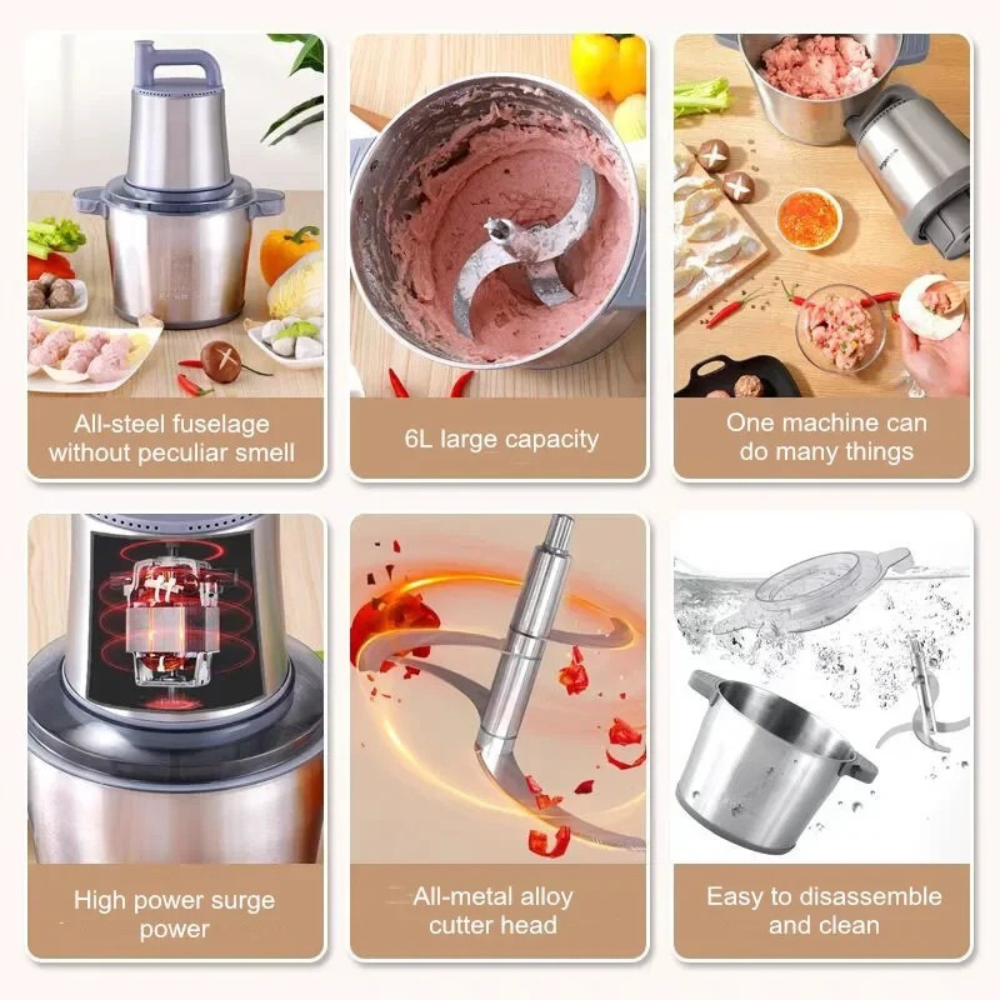 Stainless Steel Electric Meat Mincer 6L Food Processor 2-Speed Chopper – Silver