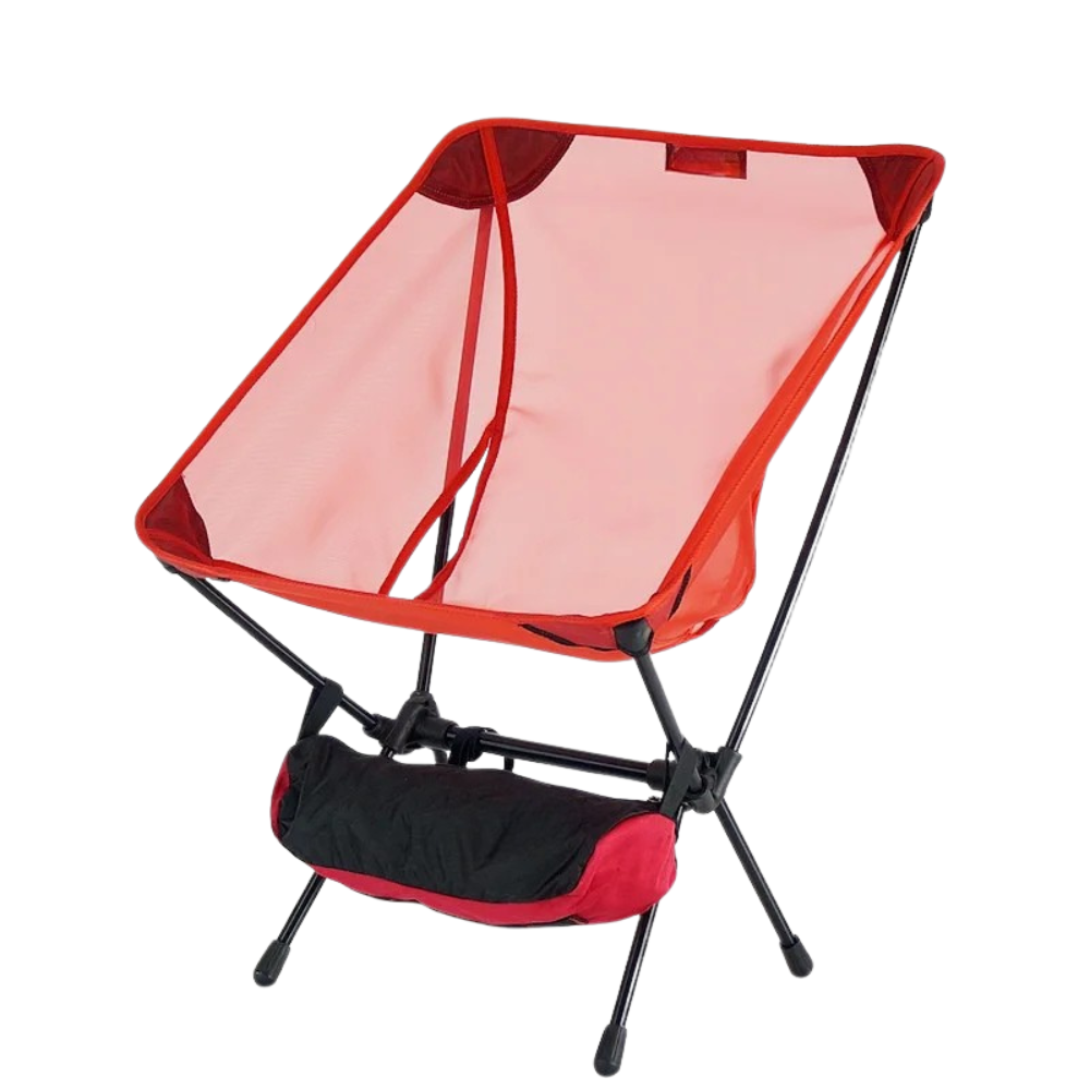 Moon Chair Portable Folding Camping Chair Lightweight Outdoor Seat with Storage Bag - Red