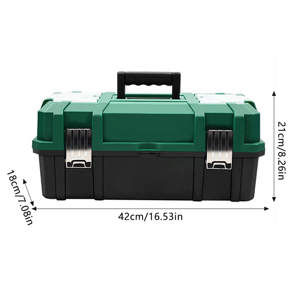 Portable Heavy Duty Triple Folding Tool Storage Case 42 cm Plastic Organizer Toolbox
