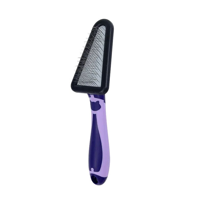 Pet Grooming Brush Stainless Steel Triangle Comb Soft Handle Hair Remover Tool - Purple