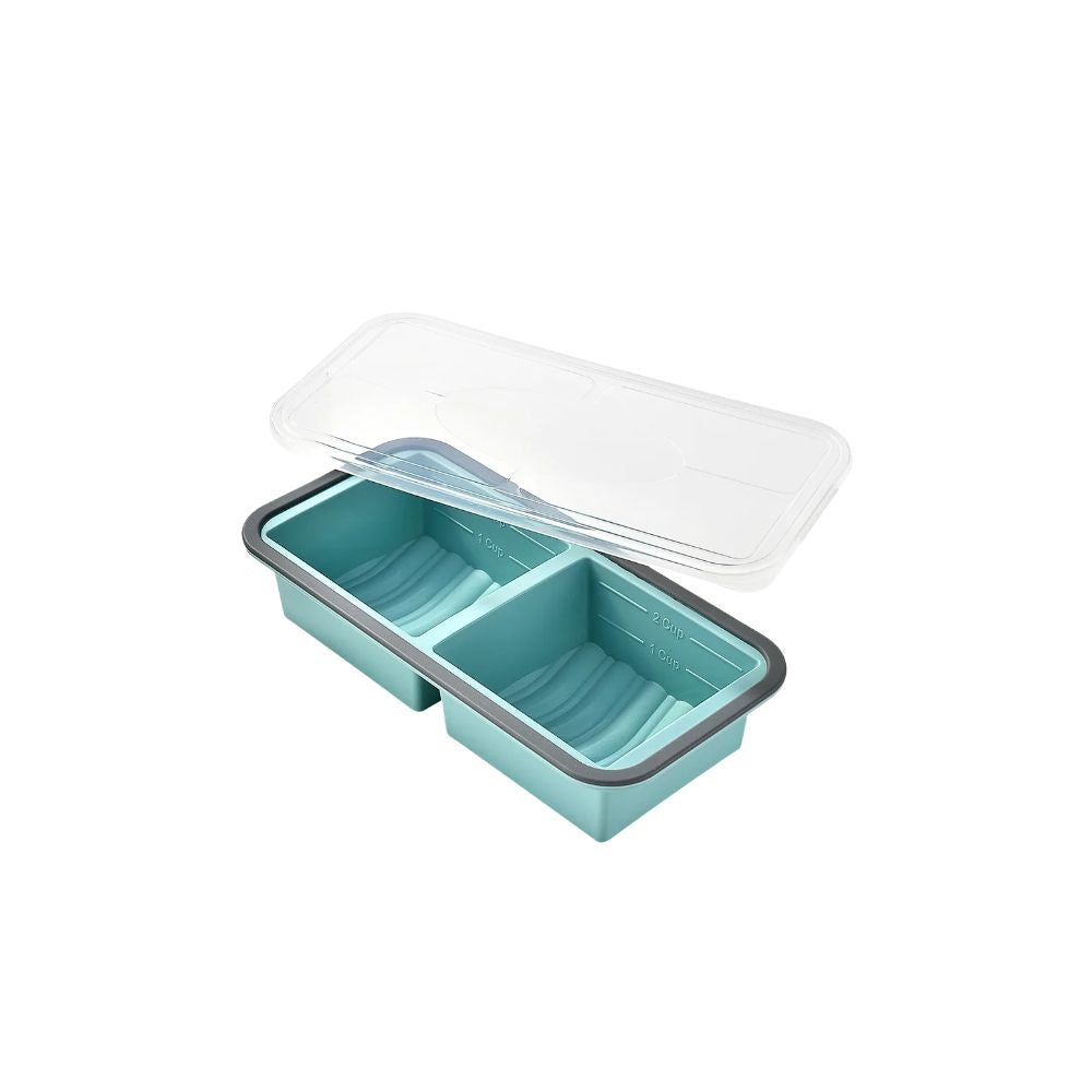Silicone Food Storage Container 2 Compartment Bento Lunch Box with Lid - Grey