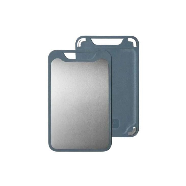 Double Sided Cutting Board 35 × 22 cm Stainless Steel and PP with Crusher - Blue
