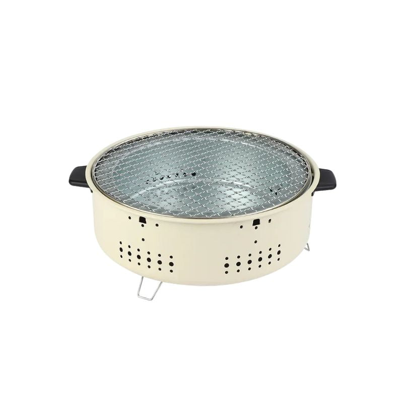 Portable Charcoal BBQ Grill 31cm Round Camping Barbecue Stove - Khaki