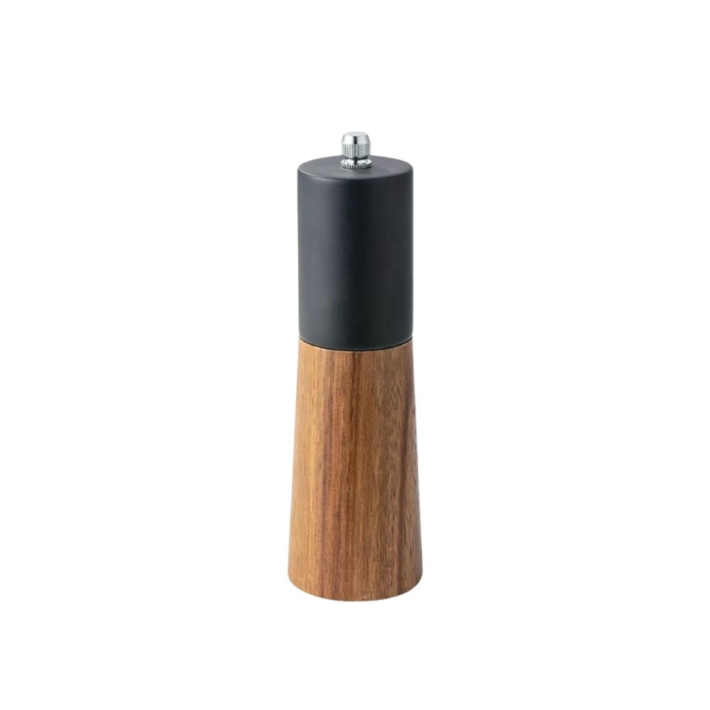 Manual Salt and Pepper Grinder Solid Wood Adjustable Ceramic Spice Mill 15cm - Black