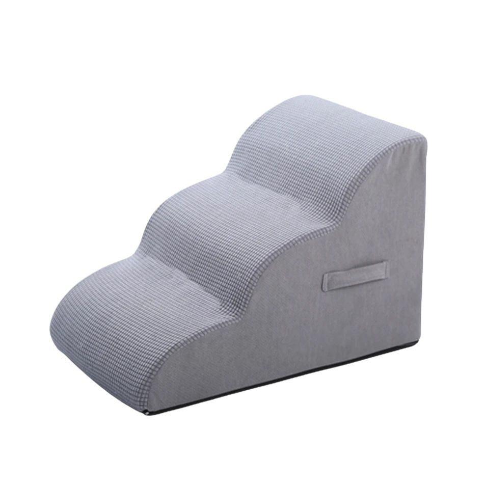Portable 3 Step Pet Stairs Ramp Soft Foam Climbing Steps for Bed and Sofa - Grey
