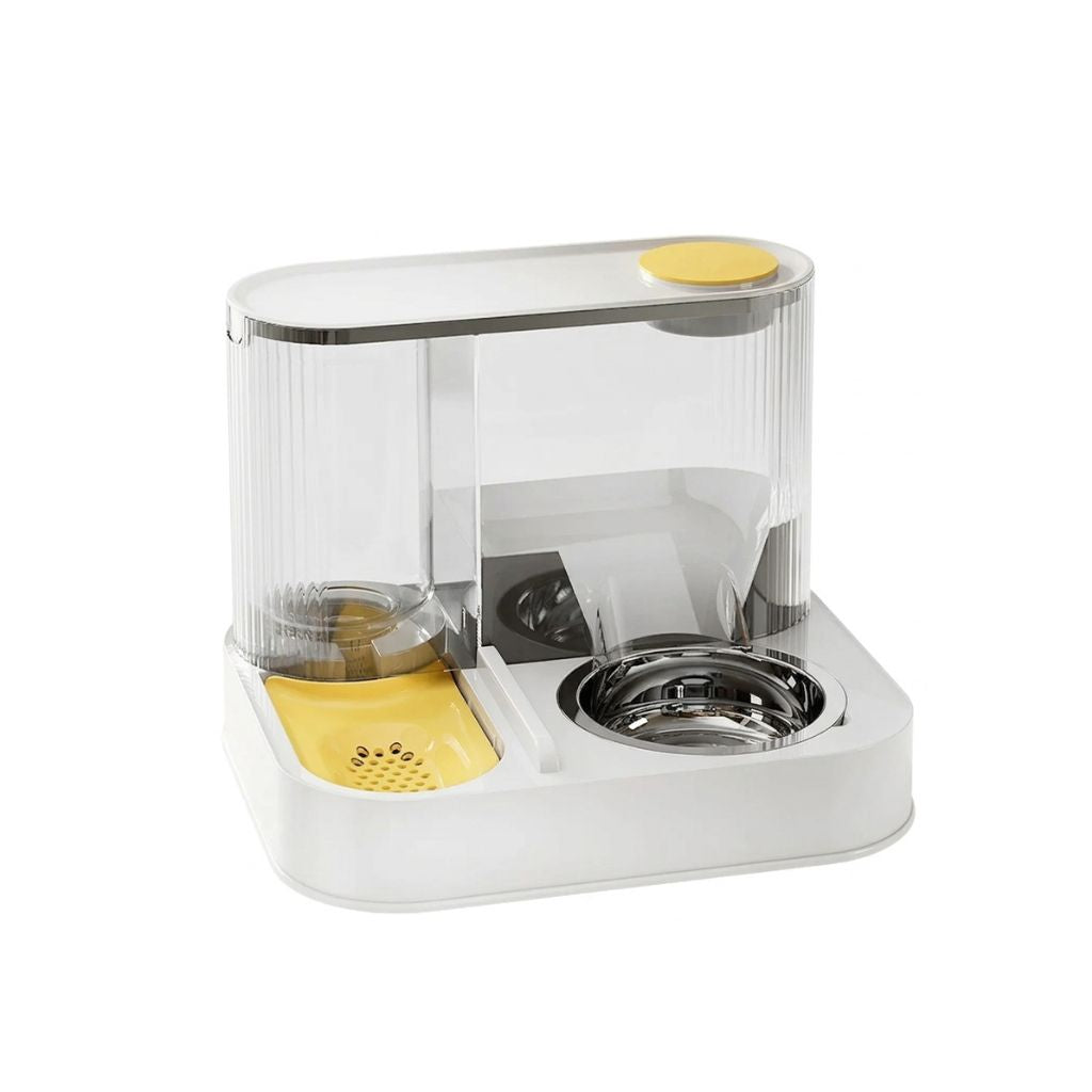 Pet Feeder 2L Automatic Water Dispenser Double Bowl Gravity Fed Food Storage Station - Yellow