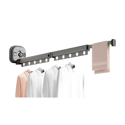 Retractable Clothes Drying Rack Wall Mounted Collapsible Laundry Hanger Rack Two-Fold Gray