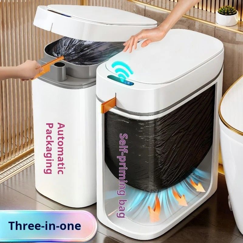 Trash Can 30 Bag Set Rechargeable Sensor Lid Auto Bag Fitting Wall Mount or Floor Standing Rectangular Bin