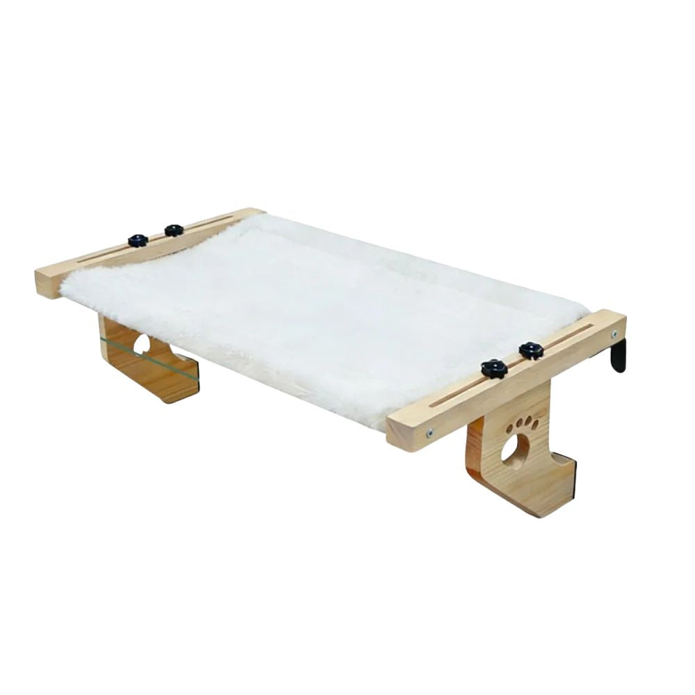 Portable Wooden Frame Cat Window Hammock Hanging Pet Bed with Paw Print Design