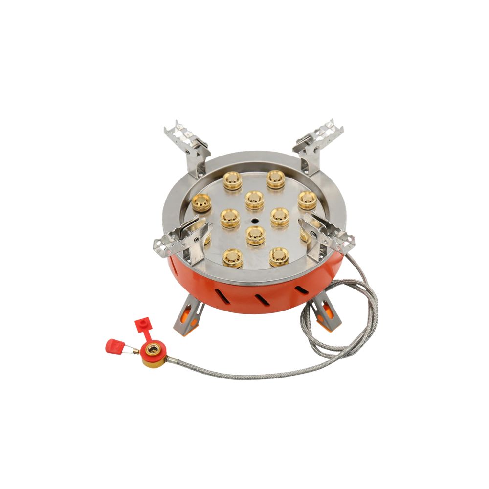 Camping Stove 21800W 12 Core Burner Piezo Ignition Portable Cooker - Orange