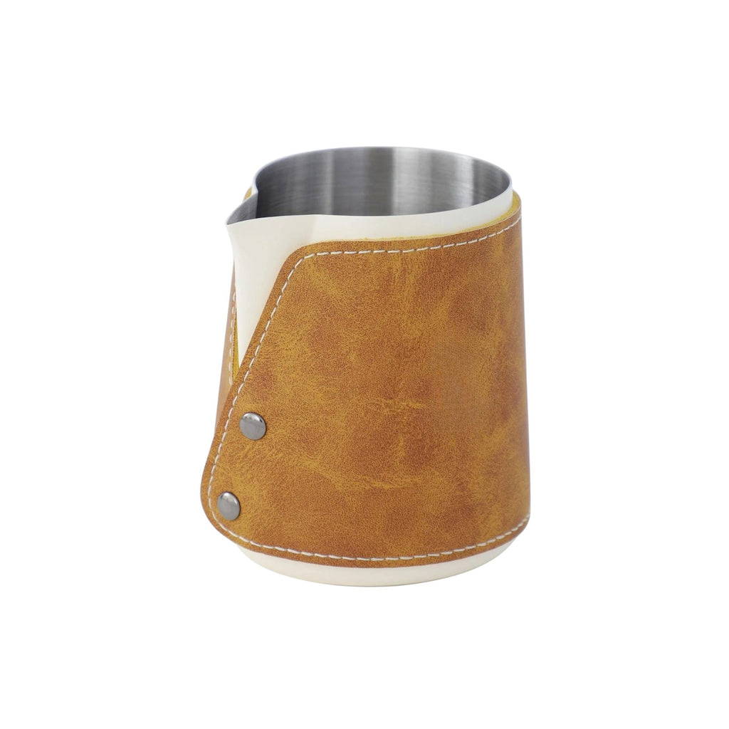 Milk Frothing Pitcher 450mL Stainless Steel Steaming Jug with Pouring Spout and Leather Case - Black