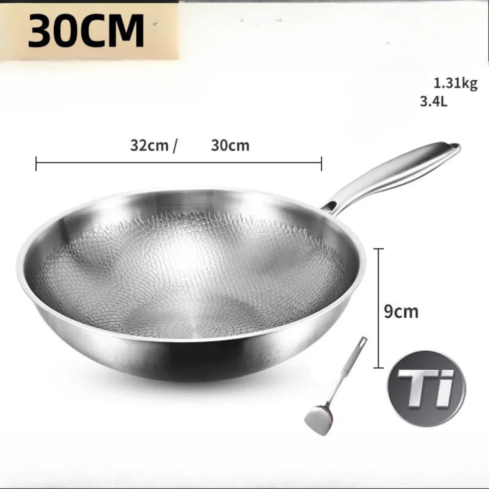 Titanium Wok Pan 30cm Flat Bottom Induction Compatible Cooking Pan with Lid