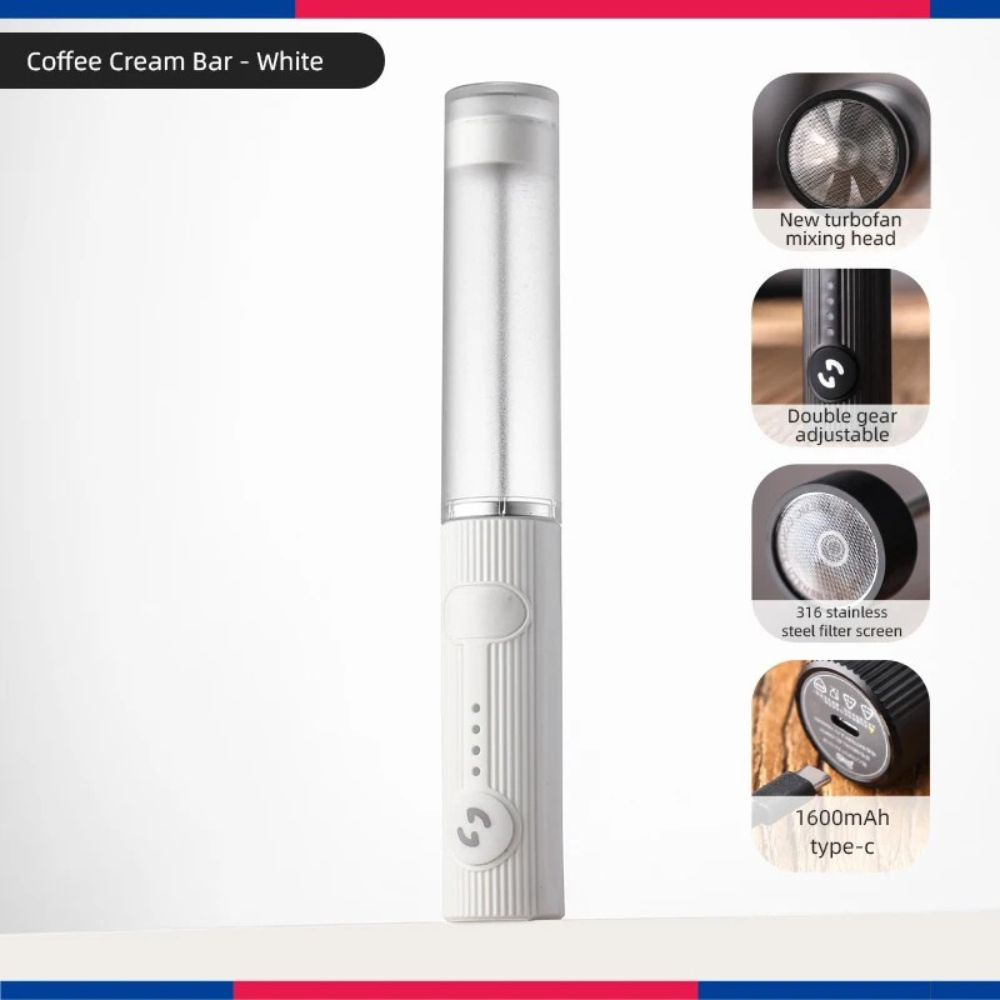 Electric Milk Frother USB Rechargeable 2 Speed Portable Coffee Mixer 23.7cm - White