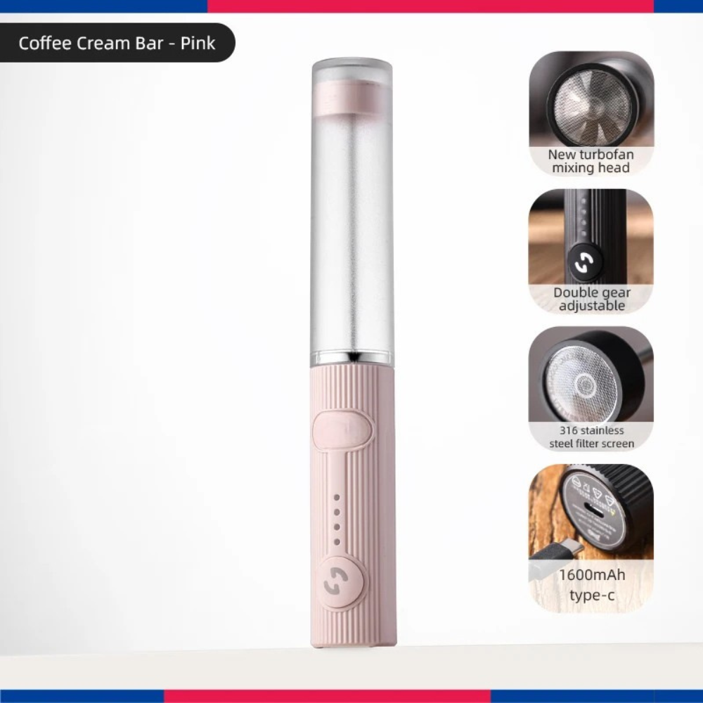 Electric Milk Frother 23.7cm USB Rechargeable 2-Speed Portable Coffee Mixer – Pink