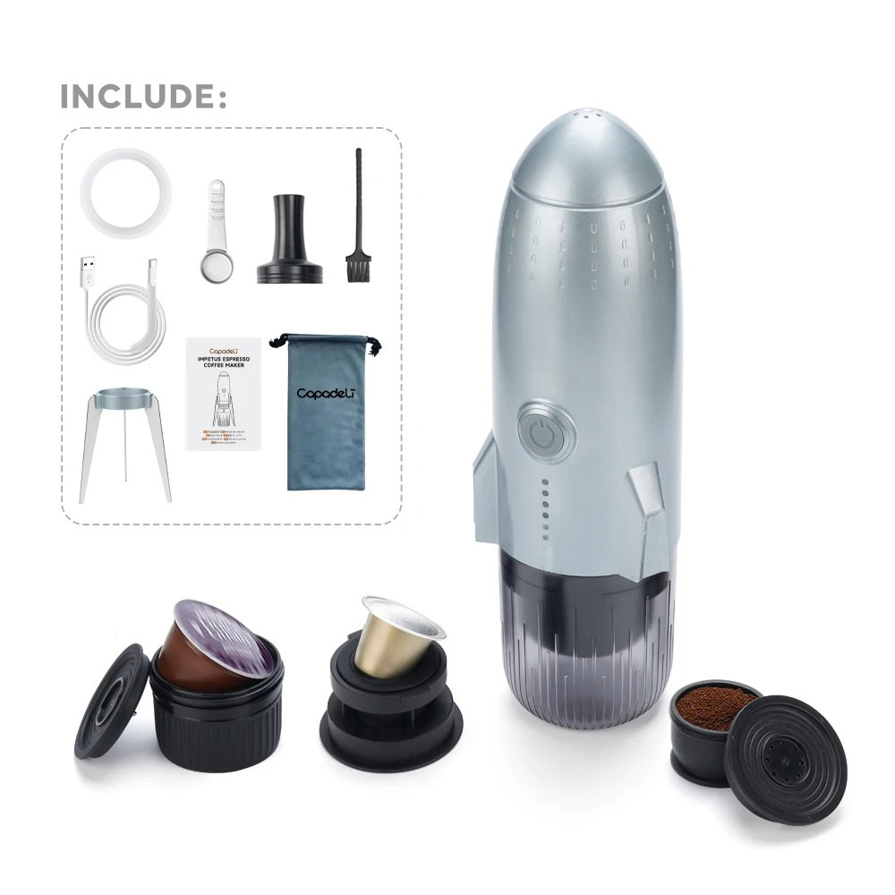 Portable Espresso Coffee Maker 3 in 1 19Bar Automatic Heating Capsule Powder Machine - Champagne
