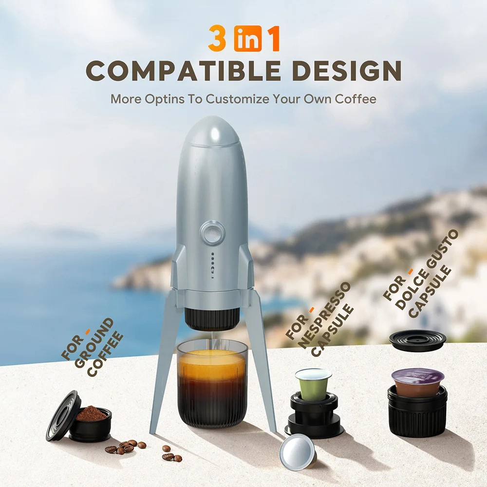 Portable Espresso Coffee Maker 3 in 1 19Bar Automatic Heating Capsule Powder Machine - Champagne