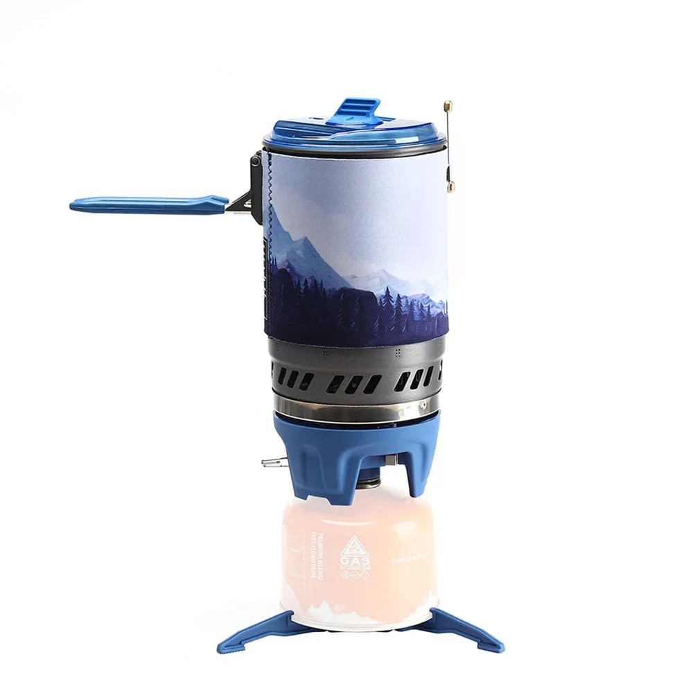 Camping Stove System 1800W Portable Gas Burner Cooking Set 1L Backpacking - Blue