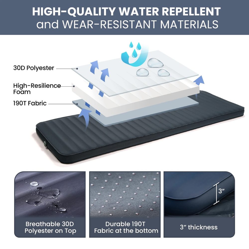 Camping Sleeping Pad 198cm Self Inflating Air Mattress 7.6cm Thick Built in Pump - Dark Gray