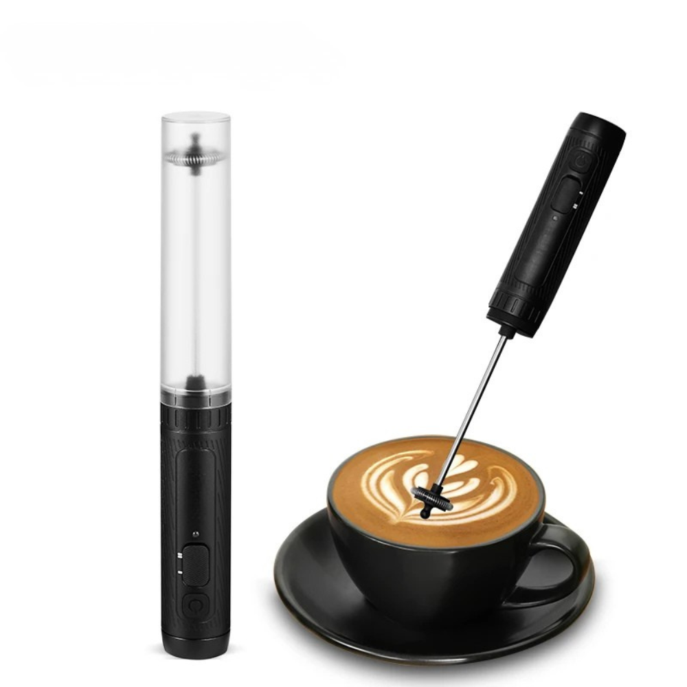 Electric Milk Frother USB Rechargeable Handheld Coffee Mixer 24.5cm - Black