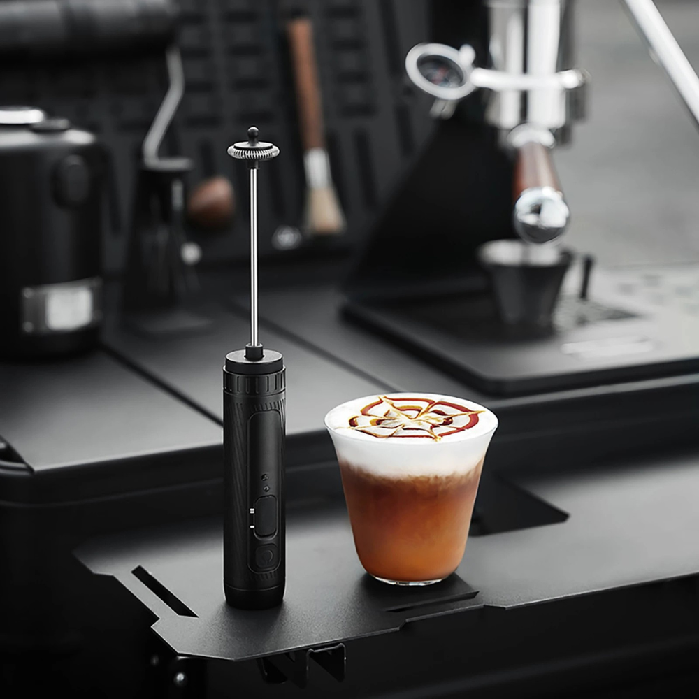 Electric Milk Frother USB Rechargeable Handheld Coffee Mixer 24.5cm - Black