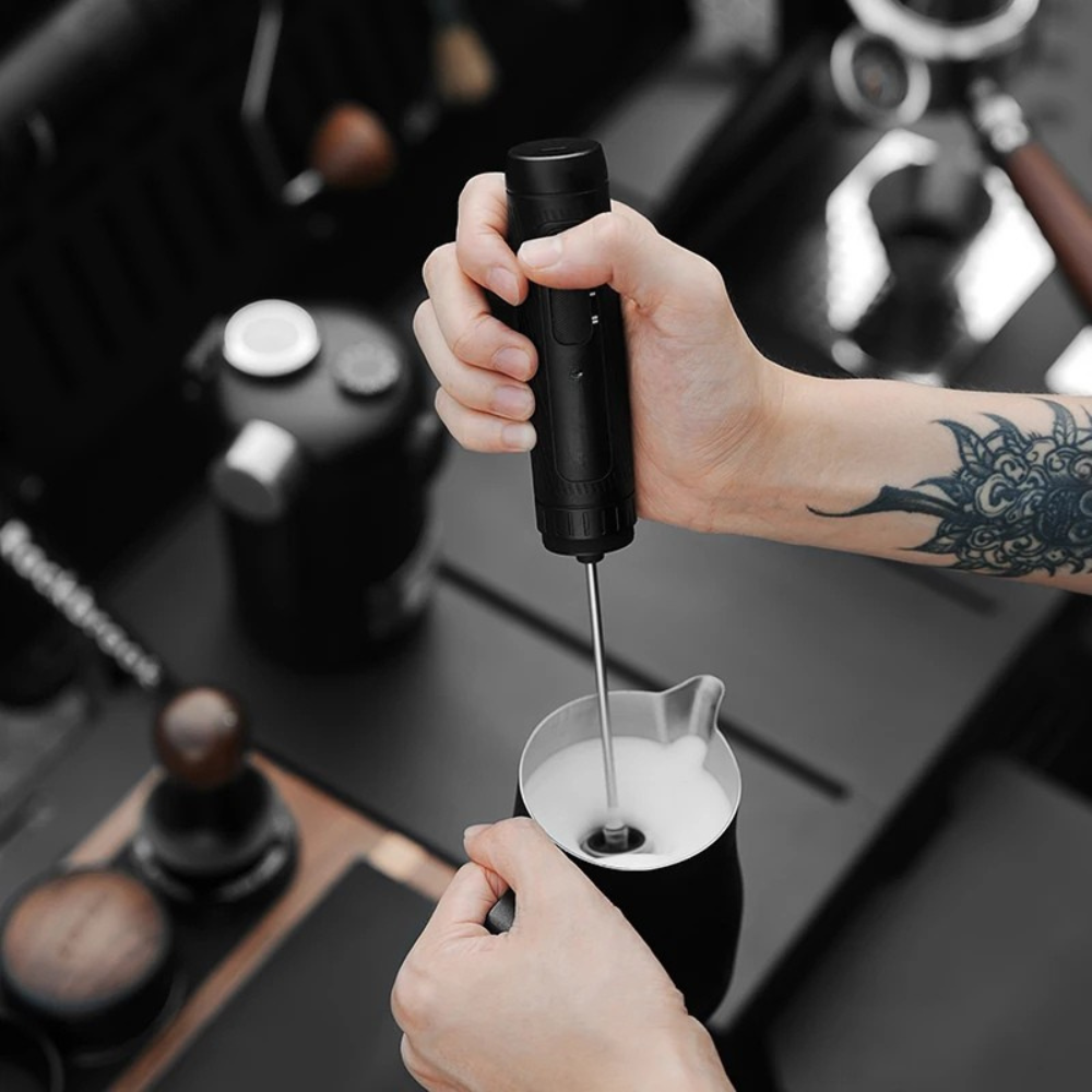 Electric Milk Frother USB Rechargeable Handheld Coffee Mixer 24.5cm - Black