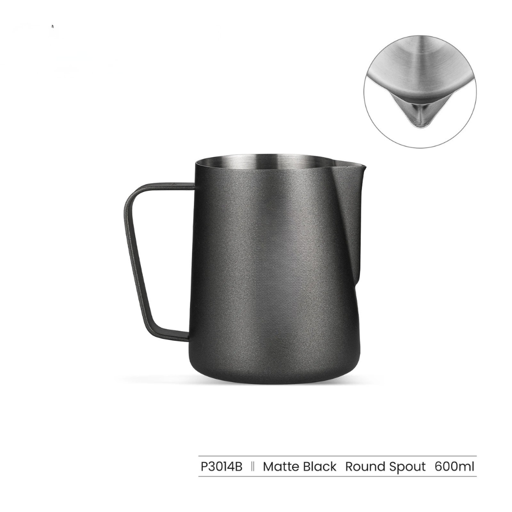 Milk Frothing Pitcher 600ml Stainless Steel Espresso Latte Jug - Black