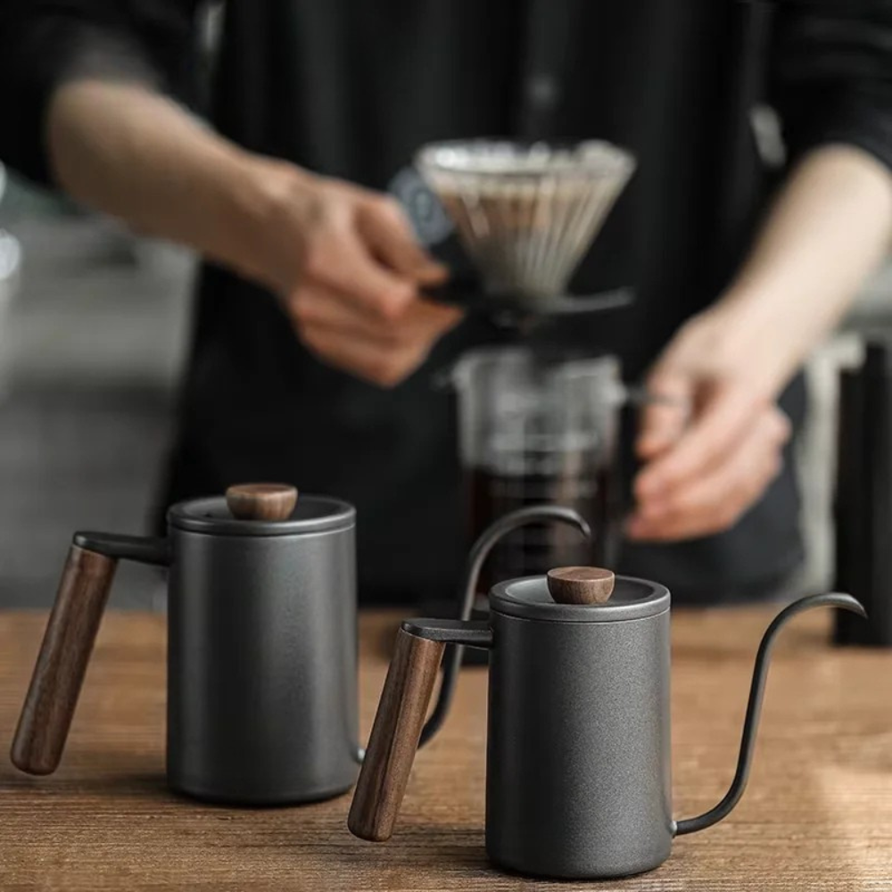 Gooseneck Coffee Kettle 400ml Stainless Steel Pour Over Pot - Black