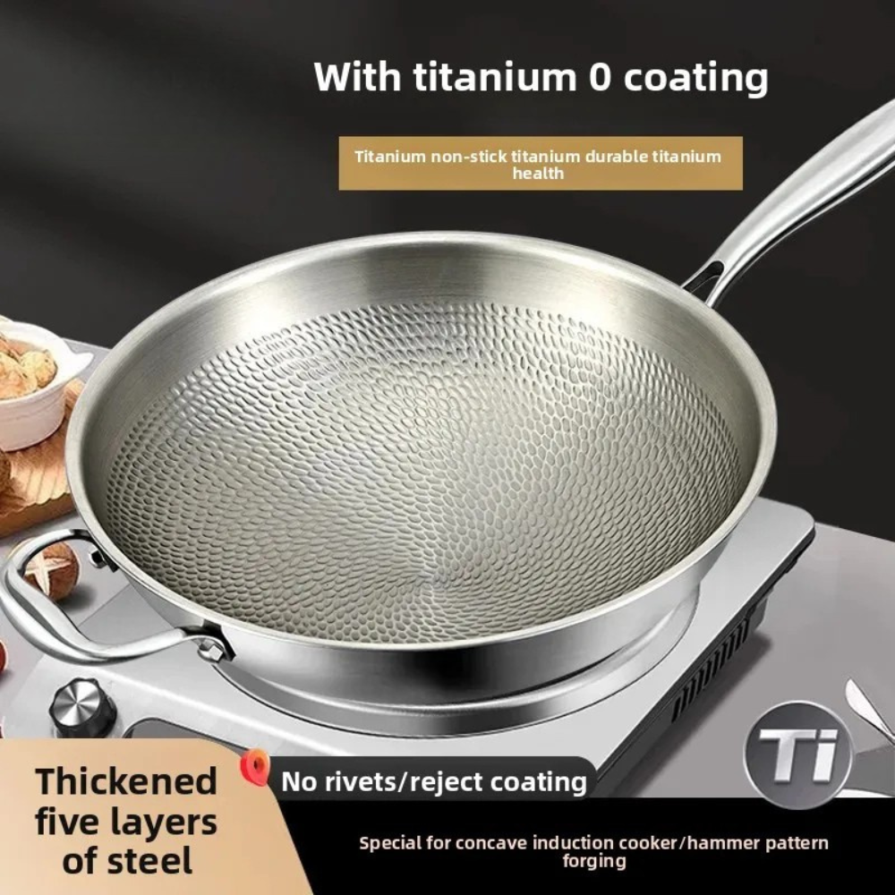 Titanium Wok Pan 32cm Round Bottom Stir Fry Cooking Pot Induction Compatible