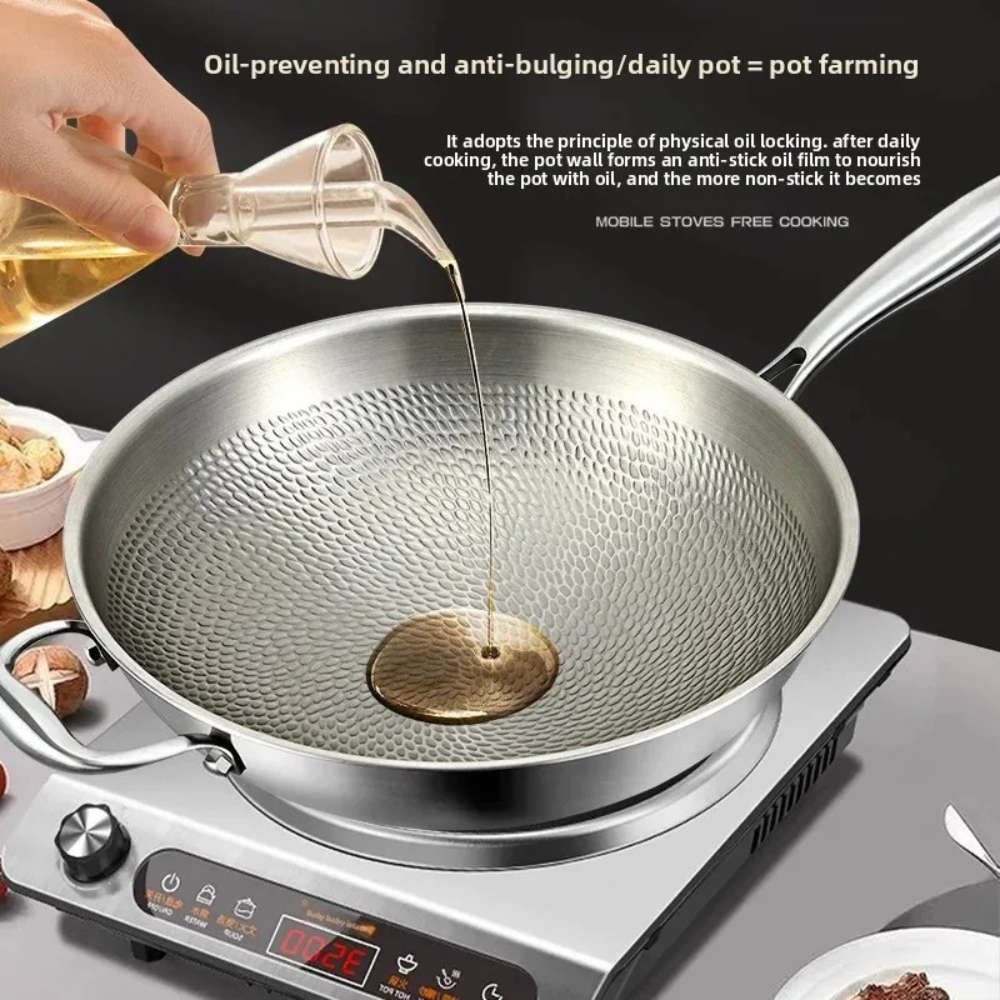 Titanium Wok Pan 32cm Round Bottom Stir Fry Cooking Pot Induction Compatible