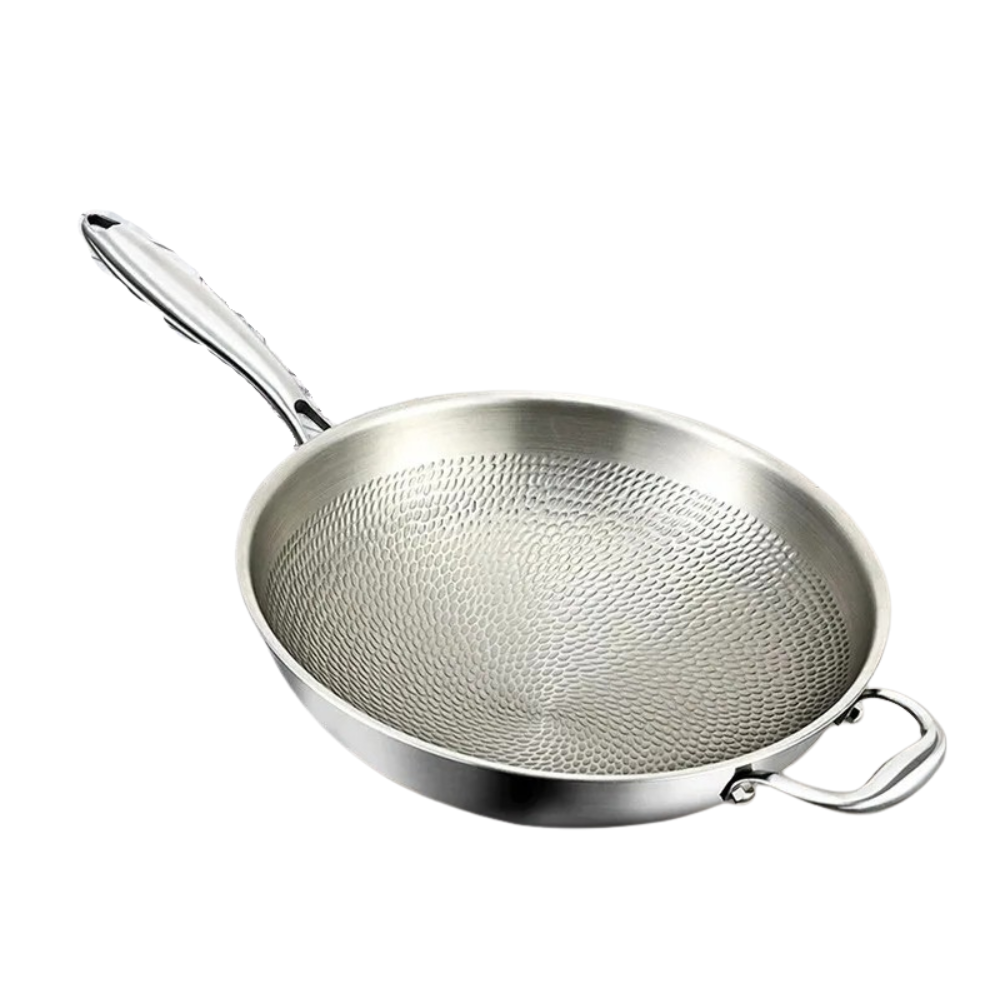 Titanium Wok Pan 32cm Round Bottom Stir Fry Cooking Pot Induction Compatible