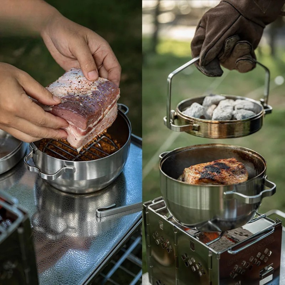 Stainless Steel Dutch Pot 15cm Camping Frying Boiling Hanging Pot