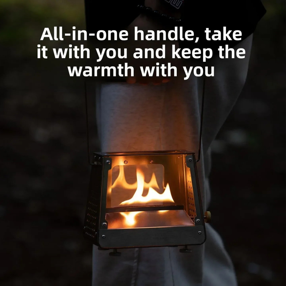 Portable Camping Viewing Stove Stainless Steel Outdoor Fire Heater 31cm - Black