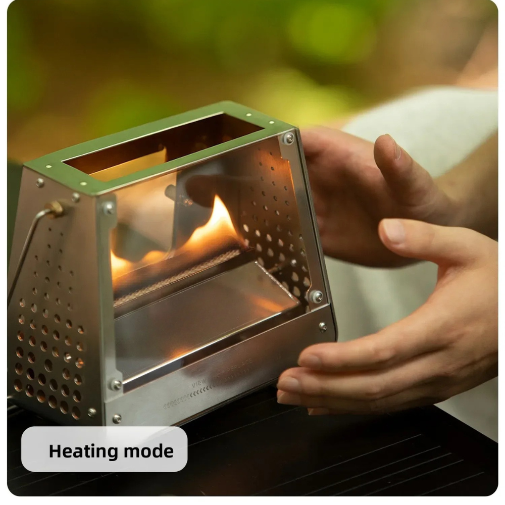 Portable Camping Viewing Stove Stainless Steel Outdoor Fire Heater 31cm - Black